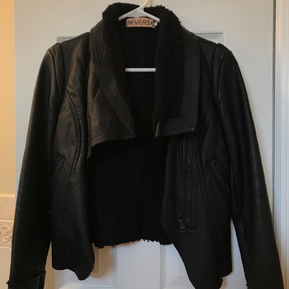 Reverse faux leather jacket